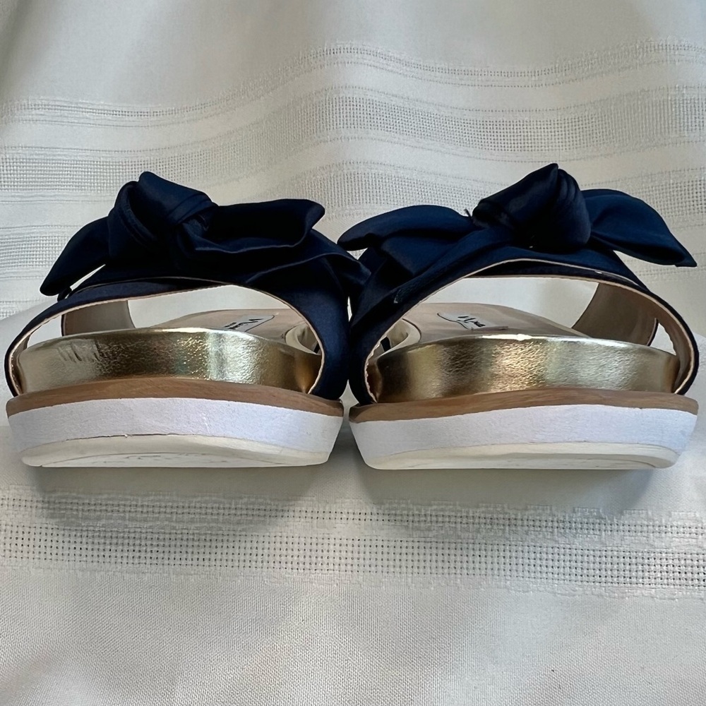 Platform Sandal Flip Flop Nina Navy Satin Gold Sz 5β EUC - Picture 11 of 13